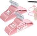 Velvet Hangers 50 Pack, S-Shaped and Stackable Non Slip with 360°Swivel Hook, Ultra Thin and Space Saving Flocked, for Suits, Shirts, Coats, 15Lbs Capacity Heavy Duty, Pink