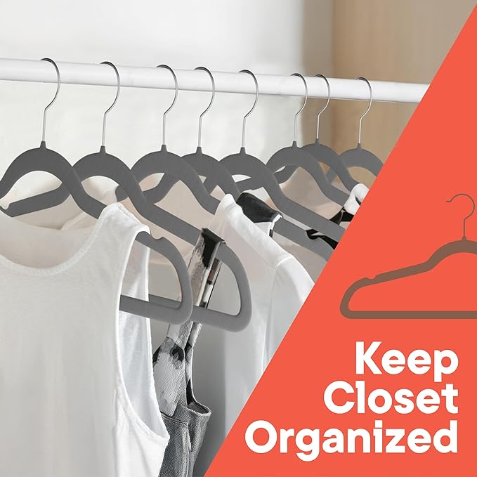 Gray Velvet Hangers 5 Pack – 360° Swivel Hook, Non-Slip and Space Saving Hangers, Heavy-Duty 11 lbs Weight Capacity - Smooth Velvet Finish for Crease-Free Clothes and Effortless Closet Organization