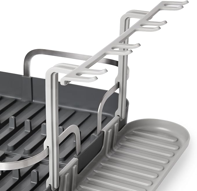 Umbra Holster Dish Rack– Molded Plastic Dish Drying Rack with Drainage Spout, Charcoal
