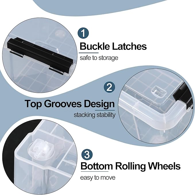 Aninhao 4-Pack 22 Quart Plastic Storage Bins with Wheels, Latching Storage Box Bin, Clear