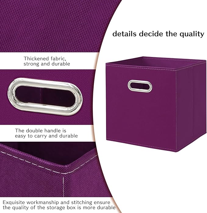 STOREONE Fabric Storage Bins Cubes Baskets Containers-(11X11X11) with Dual Handles for Shelf Closet, Nursery Home ， Bedroom Organizers, Foldable Set of 3 (Purple)