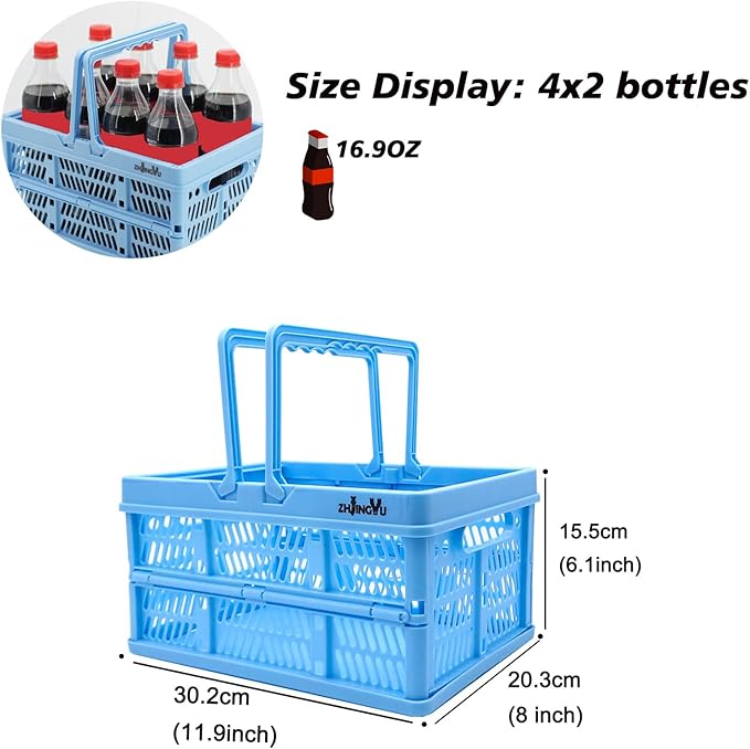 crates for storage,plastic baskets for organizing,collapsible shopping basket,foldable crate with Handles,collapsible storage crate,car basket,for Kitchen,Bathroom,Medicine (Blue, S)