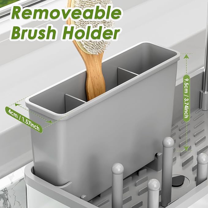 Ewaiira Stainless Steel Sink Caddy, Sponge Holder for Kitchen Sink with Brush Holder & Dishcloth Rack, Rustproof Sink Organizer Countertop, Soap Dispenser Kitchen Organizers Storage Essentials (Gray)