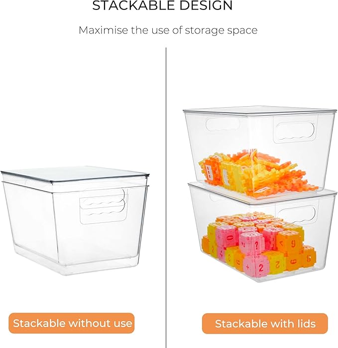 Clear Stackable Storage Bins, Plastic Toy Organizers and Storage with Lids, Toy Bins for Kids Organizer, Storage Container for Organizing for Playroom, Toy Storage Organizer Holds Toys(6)