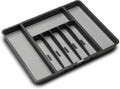 madesmart Expandable Silverware Tray, 8 Compartment Silverware Organizer for Forks, Knives & Spoons, Non Slip, Soft Grip Base, Expands to Fit Most Drawers, Carbon
