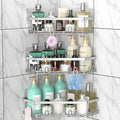 STEUGO Corner Shower Caddy, 3 Pack Adhesive Shower Corner Organizer Shelves, No Drilling Stainless Steel Shower Storage Rack with 12 Hooks for Bathroom, Dorm and Kitchen(Silver).