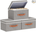 YheenLf Fabric Storage Basket with Lids, Linen Foldable Storage Bins, Closet Organizer Boxes with Double Handles, Grey, 3 Pack, 13 x 9.1 x 7.9 Inch