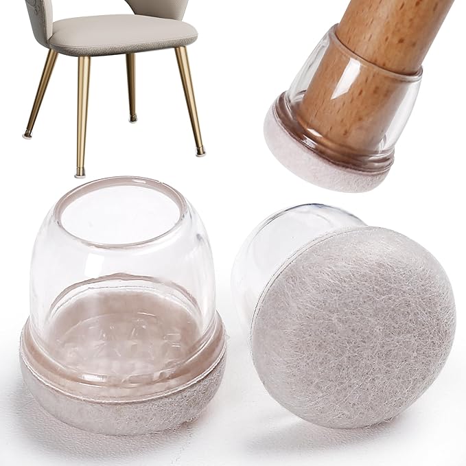 24 Pcs Silicone Chair Leg Floor Protectors for Hardwood Floors, Felt Furniture Pads Rubber Chair Leg Caps, Bar Stool Leg Floor Protectors, Anti-Scratch & Reduce Noise, Round(Clear, Fit: 0.75"-1.1")
