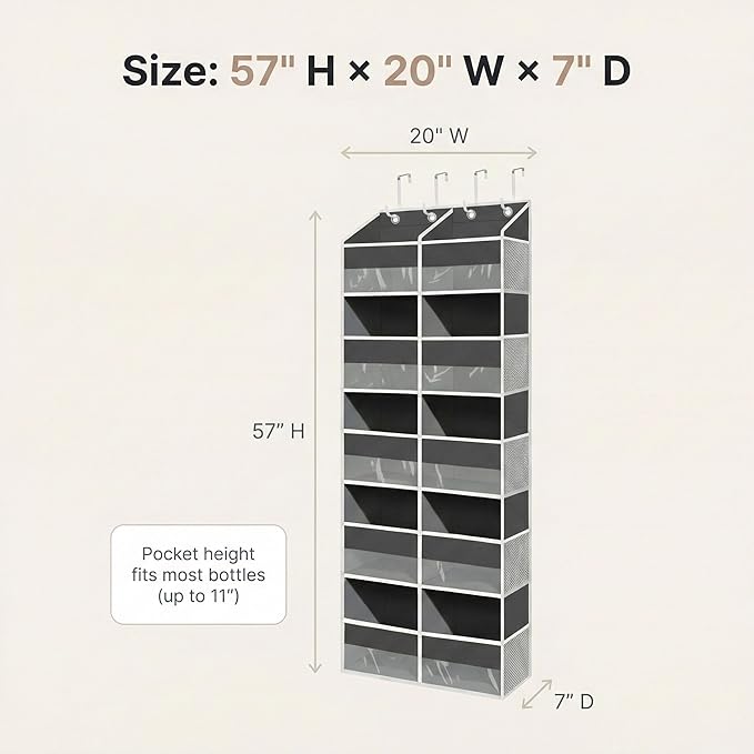 10-Pocket Over the Door Organizer with Heavy-Duty 600D Oxford Fabric, Upgraded Hooks with Silicone Protectors for Dorm, Closet Storage, Bedroom, Bathroom
