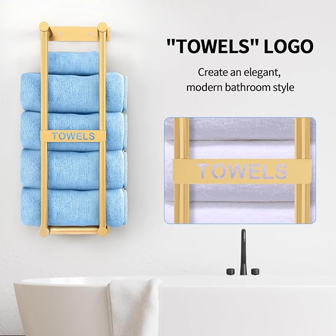 Towel Racks for Bathroom, STWWO Bathroom Towel Storage Wall Mounted, Stainless Steel, 22inch, Gold