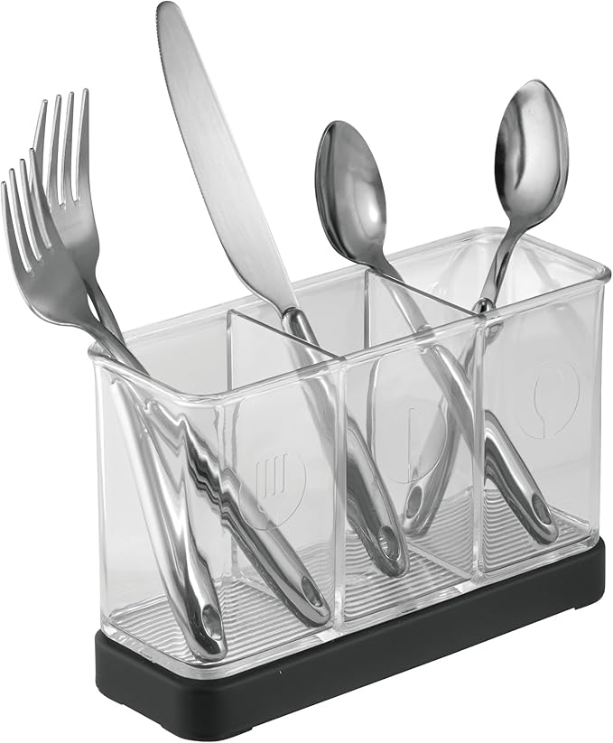 iDesign Forma Decorative Countertop Flatware Organizer - 7.4" x 2.6" x 4.75", Matte Black/Clear