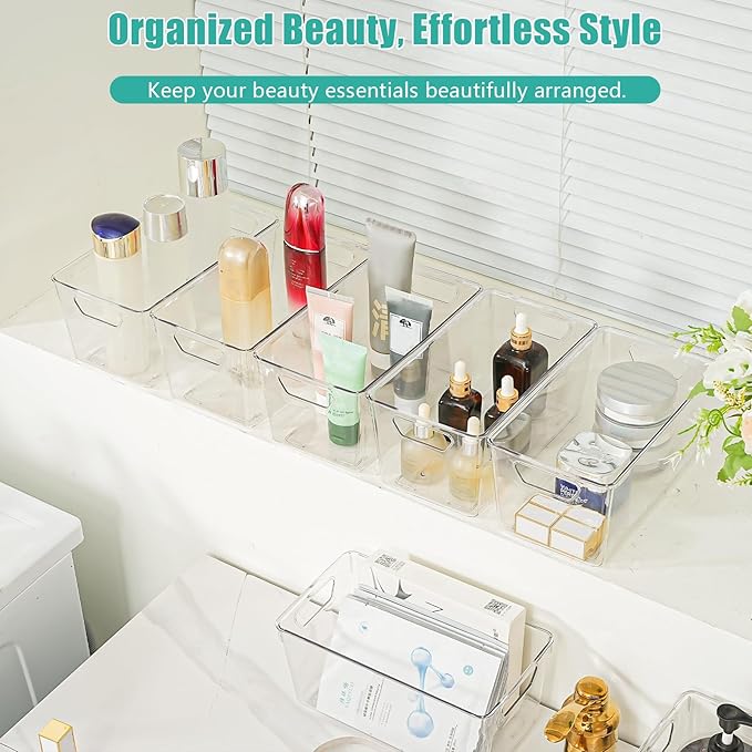 12 Pack Clear Plastic Storage Bins, Multi-Use Small Acrylic Arts and Craft Storage Containers, Clear Craft Organizer Bins with Handles for Art Supplies, Office, Pantry, Kitchen