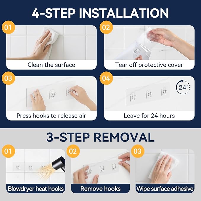 YASONIC 9-Pack Shower Caddy Adhesive Replacement - Transparent Shower Adhesive Strips, No Drilling Hooks for Bath Storage Shelves, Kitchen Racks, Basket & Soap Holder