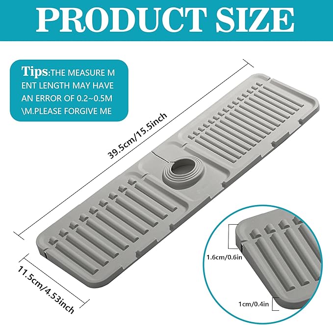Faucet Mat for Kitchen Sink, Silicone Faucet Handle Drip Catcher Tray Mat, Silicone Kitchen Sink Splash Guard, Ideal Protective Tray for Stone Sinks in Kitchen & Bathroom