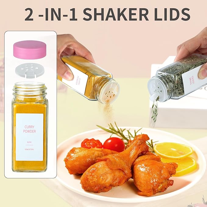 Pink Spice Jars with Label，4oz Seasoning Containers, Glass Spice Bottles with Shaker Lids,Funnel, Chalk Pen (Pink, 24)