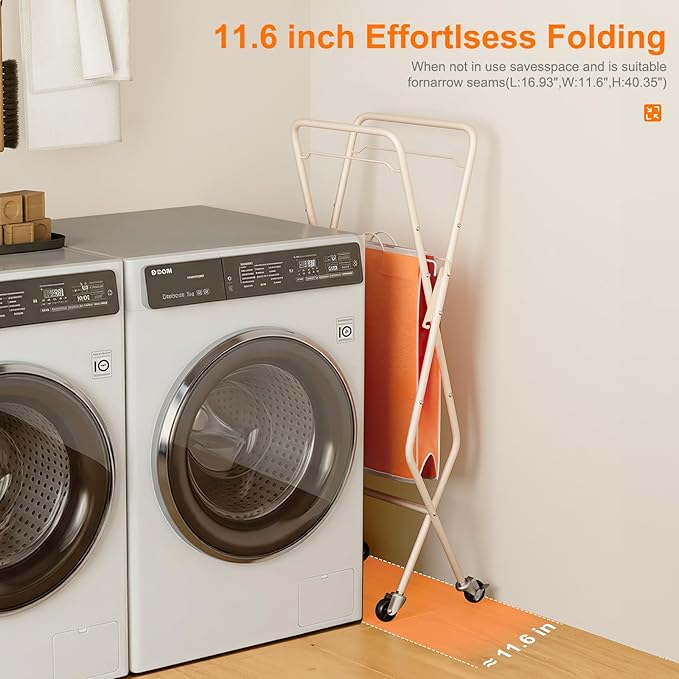 Convenient Laundry Basket with Wheels,36" High Easy Rolling Laundry Cart with Wheels,Heavy Duty Dirty Clothes Laundry Hamper with Handles Removable Bag for Seniors,Folding Metal Frame/Orange/98L