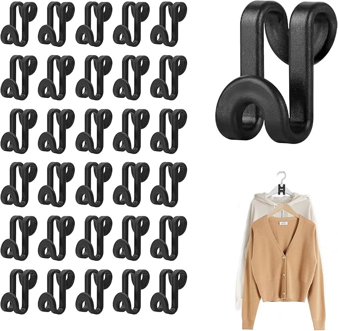 60 Pcs Clear Hanger Connector Hooks,Heavy Duty Plastic Space Saver for Closet Organizer,Compatible with Wooden & Velvet Hangers