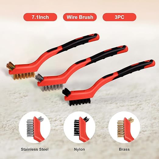 MAXMAN Wire Brush Set 6Pcs, Small Wire Brushes for Cleaning, Rust Remover, Scrub Brush, Detailing Brush, Metal Brush, Stainless Steel/ Brass/ Nylon Bristles Bristle Brush, Scratch Brush, (Red)