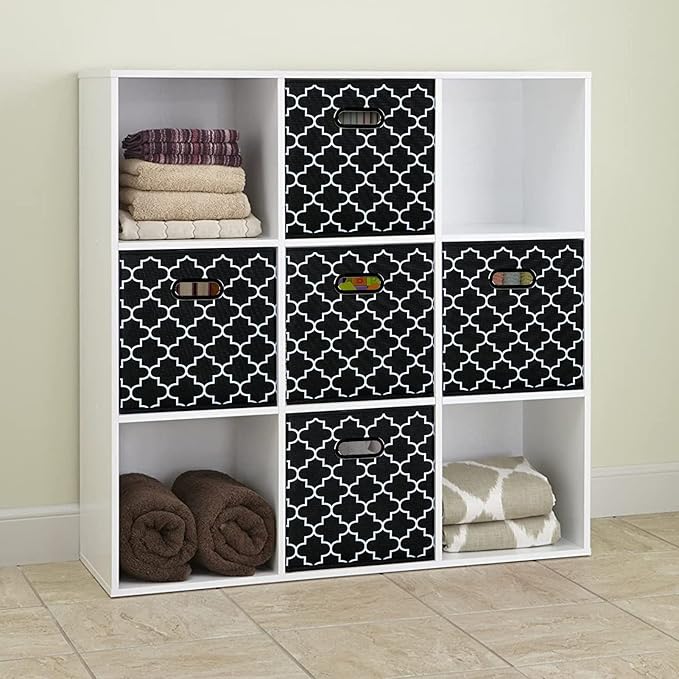 STOREONE Fabric Storage Bins Cubes Baskets Containers-(11X11X11) with Dual Metal Handles for Shelf Closet, Bedroom Drawers Organizers, Foldable Set of 3 (Black Light)