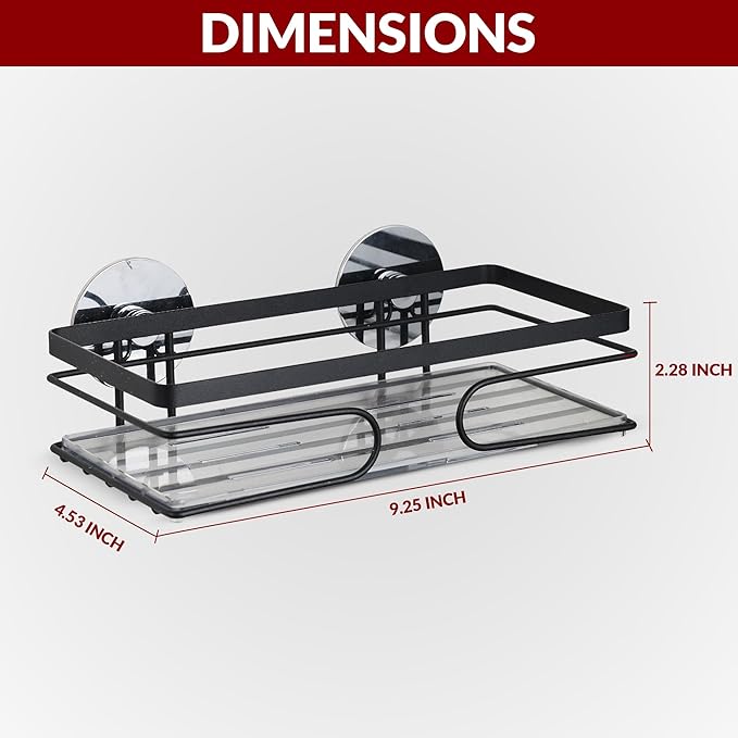 2-Pack Adhesive Corner Shower Caddy - Rustproof Bathroom Organizer with Strong Adhesives (Rectangle, Black)