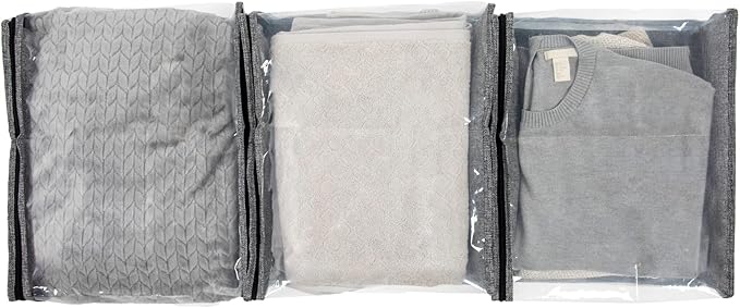 Household Essentials Under Bed Zippered Sweater Storage Bags with Clear Vision Panel, Set of 3, Graphite Gray