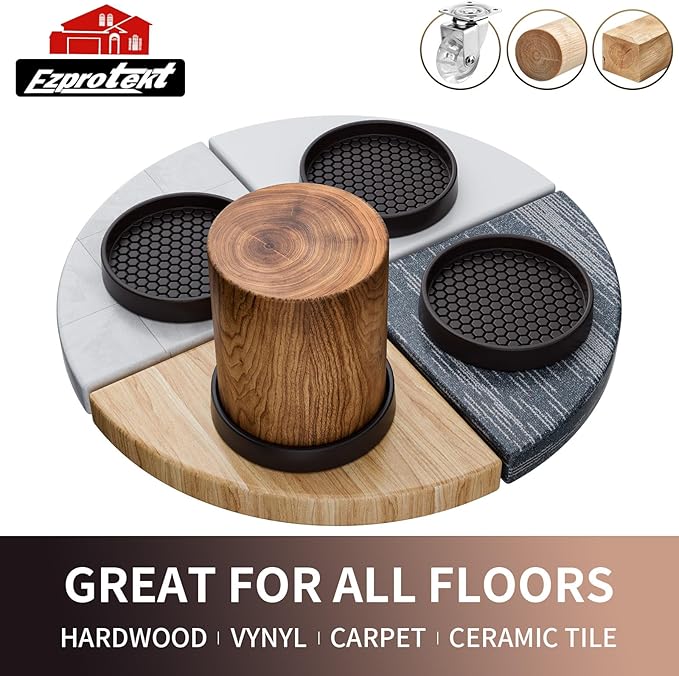 Ezprotekt Non Slip Furniture Pads, 8 Pcs 3" Rubber Caster Cups, Anti Skid Furniture Coasters for Hardwood Floors, No Slide Furniture Gripper, Floor Protector for Bed Couch Furniture Stoppers (Brown)