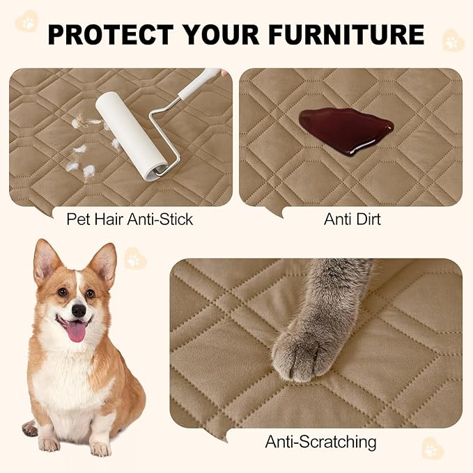 Smiry Reversible Waterproof Couch Covers for Sofa, Washable Dogs Pet Couch Covers for 3 Cushion Sofa Pet Friendly, Water Resistant Furniture Protector Slipcover, Geometric (30"x70", Camel/Beige)