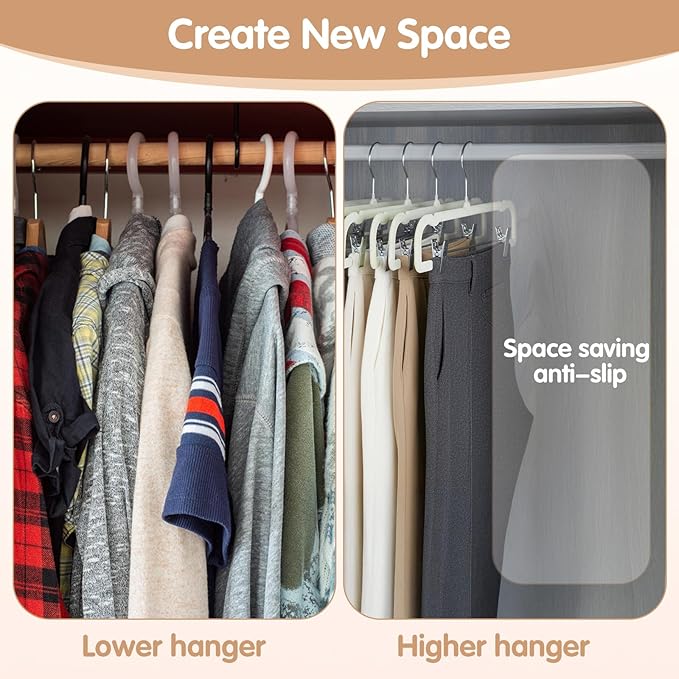 Velvet Pants Hangers Non Slip 20 Pack Beige Velvet Pant Hangers, Plastic Rectangular Slim Velvets Hanger with 10 Hooks for Jean, Bra, Shorts