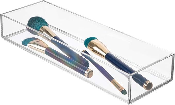 iDesign Clarity Plastic Drawer Organizer, Storage Container for Silverware, Utensils, Kitchen Gadgets in Pantry, Cabinets, Countertops, 4" x 12" x 2" - Clear