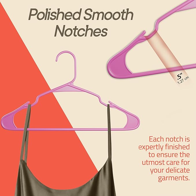Pink Plastic Hangers 180 Pack– Heavy-Duty Plastic Hangers Slim and Space-Saving, Durable and Lightweight PP with Non-Slip Shoulder Notches for Slip Dresses, Suits, Jackets & Camisoles