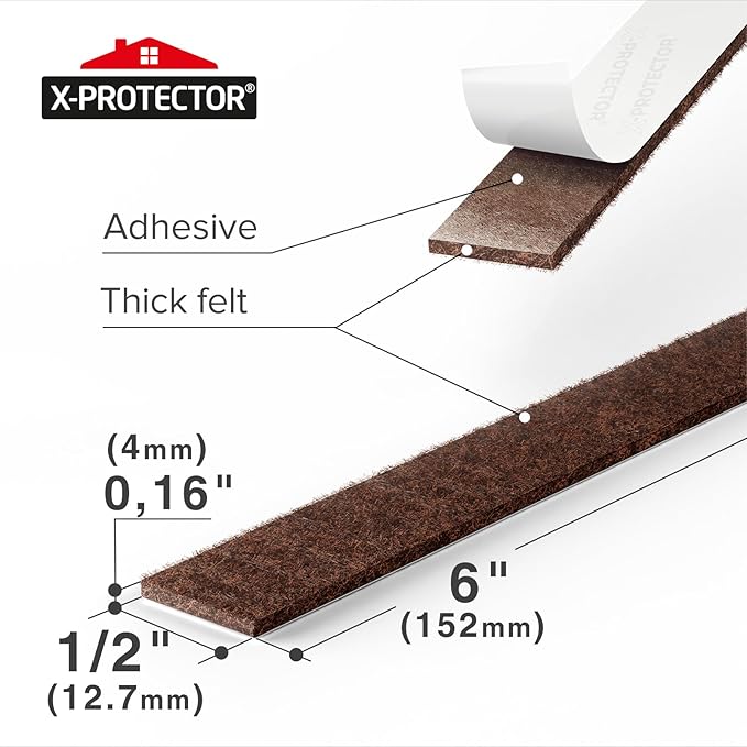X-Protector Felt Furniture Pads - 20 PCS 6 x 1/2" - Premium Felt Strips with Adhesive Backing - Rectangular Furniture Pads for Hardwood Floors - Cut Furniture Felt Pads to Size You Need! (Brown)