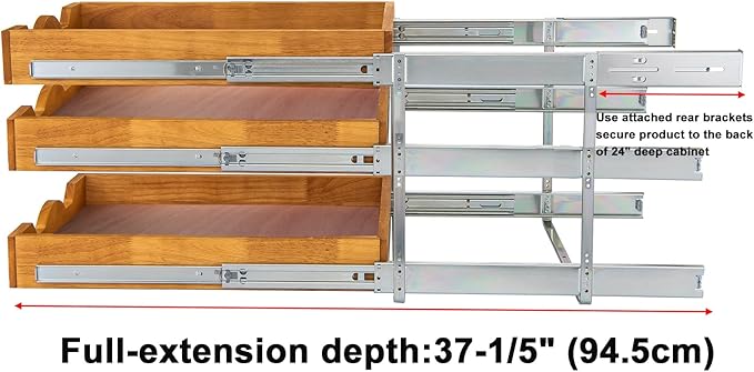 DINDON 3 Tier Pull Out Cabinet Organizer 11” W X21” D Slide Out Wood Drawer With Shelf Liner For Kitchen Pantry Organization