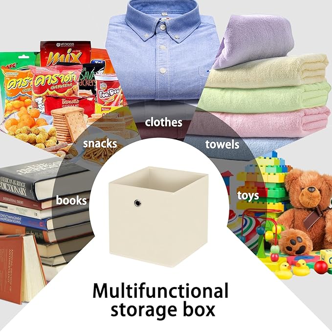 13 inch cube storage bins,collapsible fabric storage cubes Decorative storage basket,apply to clothes organizer box,shelves in closet,laundry,daycare centers,offices,Set of 1,(Creamy-White)