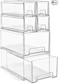 Sorbus 2 Large & 4 Small Clear Stackable Storage Drawers – Plastic Organizer Bins with Handles – Stackable Pull-Out Storage Drawers for Closet, Pantry, Office, Bathroom, Craft, and Toy Organization