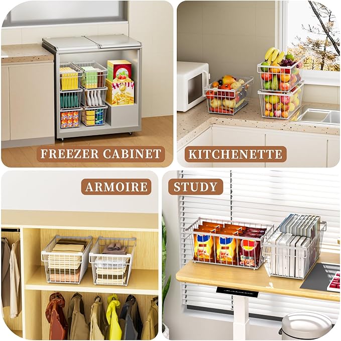 Enhanced Leak-Proof Bottom - Freezer Organizer Bins ，6 Pack Stackable Deep Freezer Organizer Bins for 7 Cu.FT Small Chest Freezer，organization and storage，pantry organizers（white）