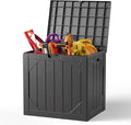 30 Gallon Deck Box Outdoor Storage Bench Outside Waterproof Resin Storage Bench, Lockable Patio Cushions,Garden Tools Storage For Furniture,UV Resistant (Plastic Black) (Plastic Black, 30 Gallon)