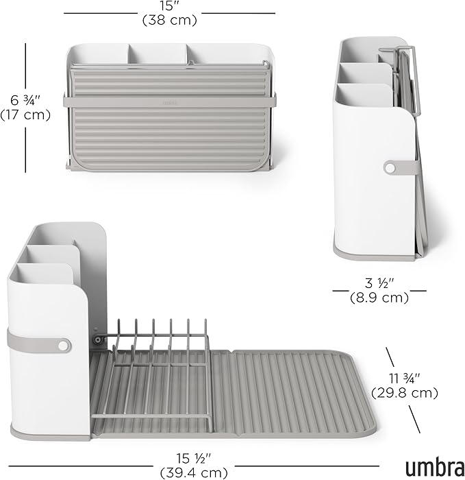 Umbra Sling Compact Dish Rack for Drying Dishes, Cutlery and More, Folds Away for Compact Storage
