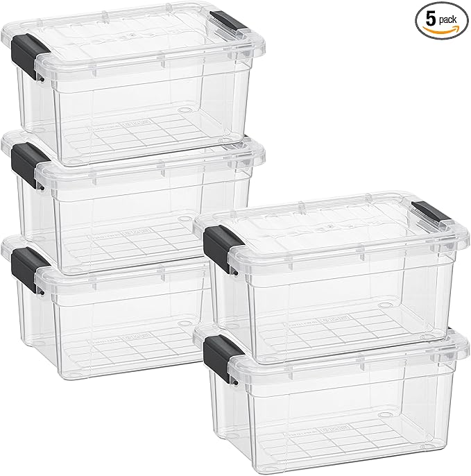 Superio Clear Storage Boxes with Lids, 3.5 Quart Plastic Container Bins for Organizing, Stackable Crates, BPA Free, Non Toxic, Odor Free, Organizers for Home, Office and Dorm, 5 Pack