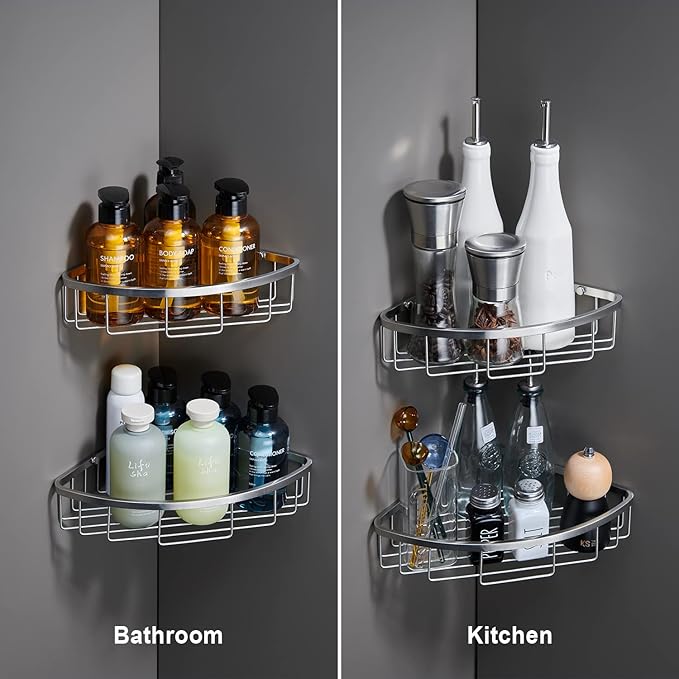 GORDEE [2 Pack] Corner Shower Caddy Organizer, SUS304 Stainless Steel Heavy Duty Rust-Proof Shelf Shampoo Holder, Wall Mounted Storage Rack for Bathroom Kitchen, Brushed Nickel