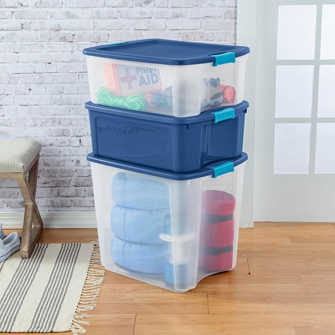 Sterilite 4-Pack Latch and Carry, Clear Plastic Storage Bins with Latching Lids and Full-Grip Handles, 27 Gallon