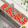 Christmas Merry Xmas Sink Splash Guard Santa Claus Faucet Absorbing Mat Fast Drying Mat Sink Gadgets Splash Guard Behind Faucet Drip Catcher for Kitchen Bathroom, 23.5"x5.5"