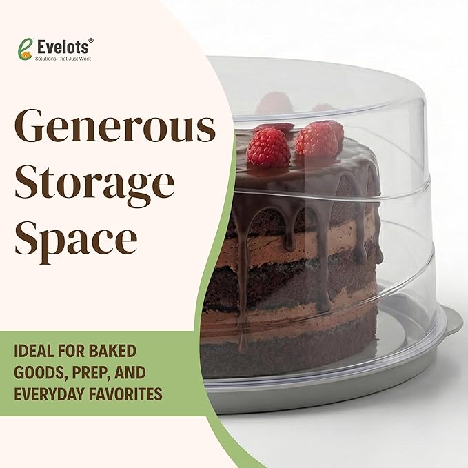 Evelots 12-Inch Airtight Cake Container with Lid - Portable Carrier for Pies, Cakes, Cupcakes & More - BPA-Free Clear Plastic - Secure & Easy Transport