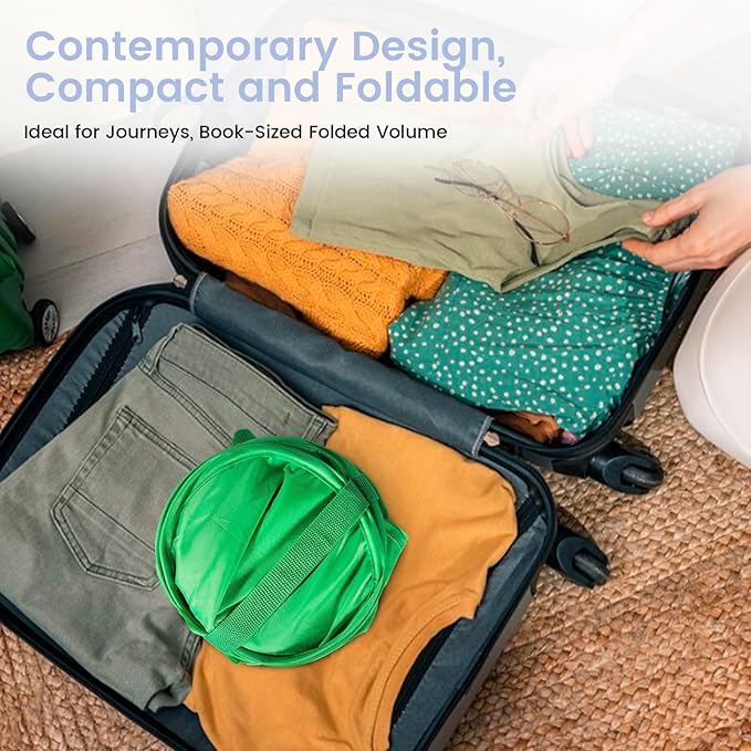 HOUSE AGAIN Upgraded Polyester Pop Up Laundry Hamper, Collapsible Laundry Baskets with Durable Handles Solid Bottom High Steel Frame and Side Pocket, Easy Open & Save space,Perfect for Storage(Green)
