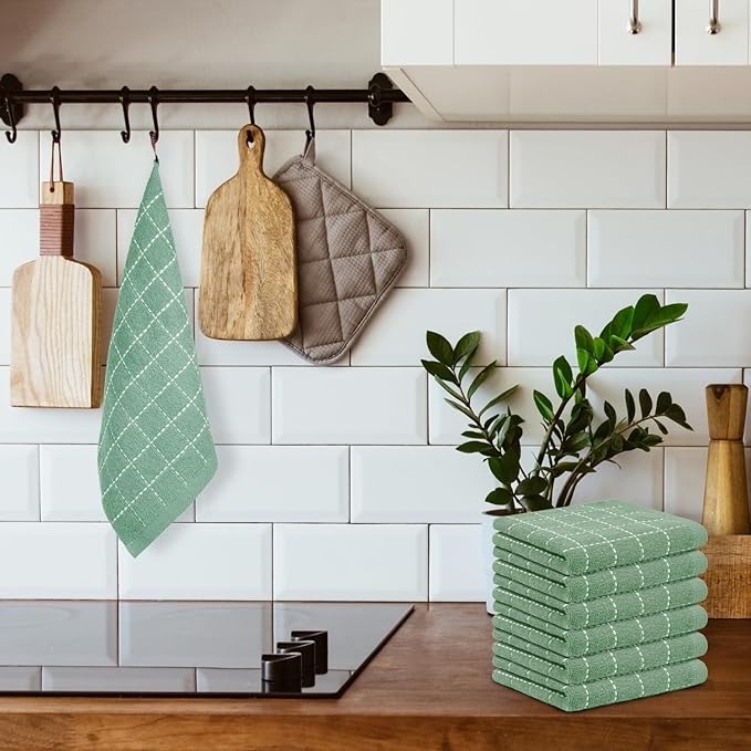 Nialnant 6 Pack Dish Cloths for Washing Dishes, 100% Cotton Reusable Cleaning Rag,Ultra Soft Absorbent, Quick Drying Dish Towels for Kitchen,12x12 Inches Green