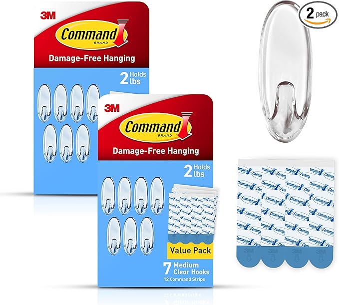 Command Clear Medium Hooks, 14 Hooks, 24 Strips - Easy to Open Packaging, Organize Damage-Free