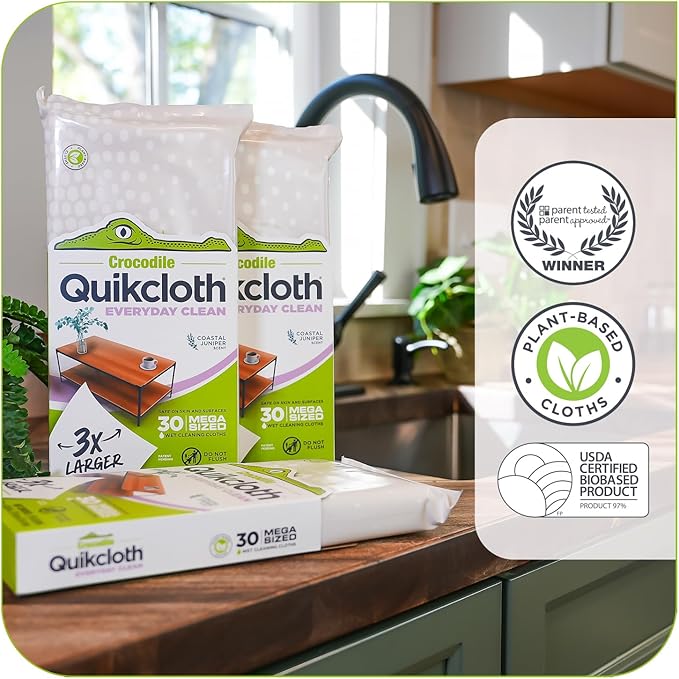 Quikcloth® Everyday Clean – Plant-Based, Gentle, Plastic-Free Cleaning Wipes for Home & Kitchen - Safe on Hands and Surfaces