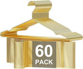SPECILITE Metal Wire Clothes Hangers Bulk 60 Pack with Notches for Standard Size Coats, Shirts, Suits, Pants, Heavy Duty, Space-Saving, Gold