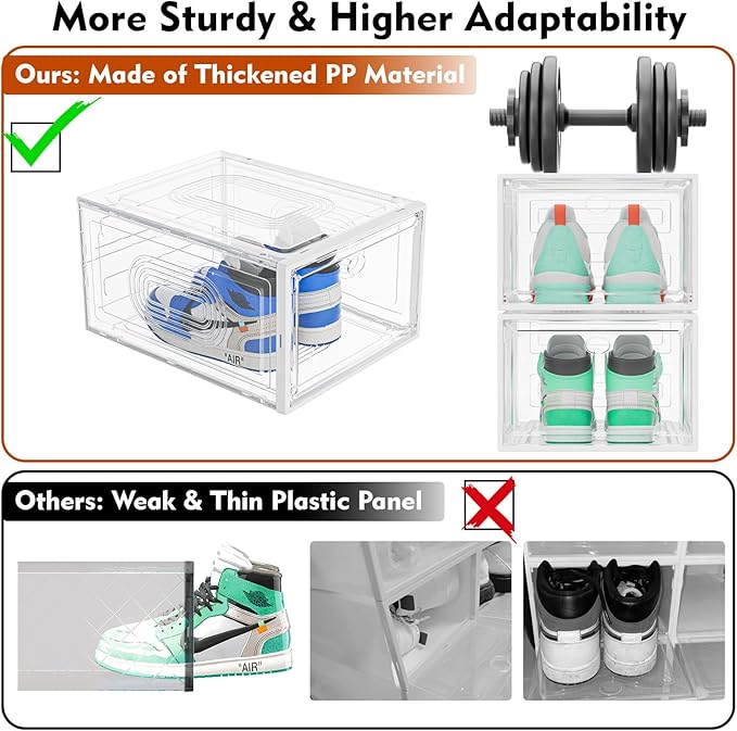 caktraie 10 Pack Thicken Shoe Organizer Stackable,Upgraded Sturdy Shoe Storage Box with Magnetic Door,Shoe Containers For Sneaker Display,Hat Organizer,White