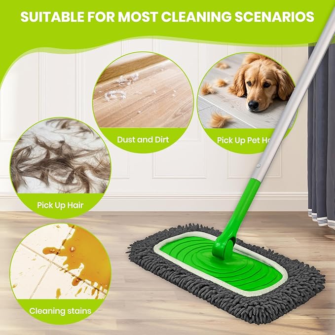 8 Pack Chenille Mop Pads, Reusable Microfiber Mop Refills for 10''–12'' Flat Mops, Washable Wet & Dry Floor Pads for Hardwood, Tile, Compatible with Swiffer Sweeper(Gray)