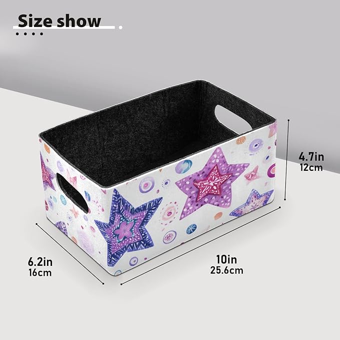 Watercolor Stars and Dots Closet Storage Bins 2 Pcs Felt Open Home Storage Containers Organizer with Handles Collapsible Shelf Basket for Home Office Craft Room Classroom Fabric